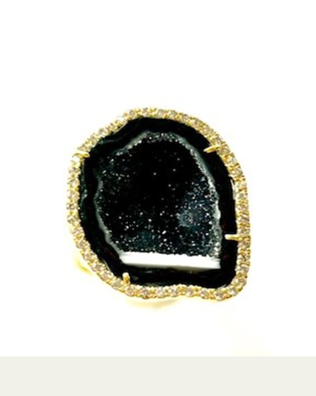 18K Yellow Gold Geode and Diamond Ring, Size 6.25